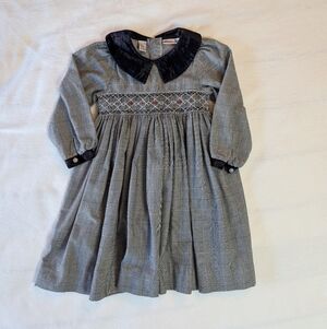 Elegant Checkered Kids Dress with Velvet Collar
